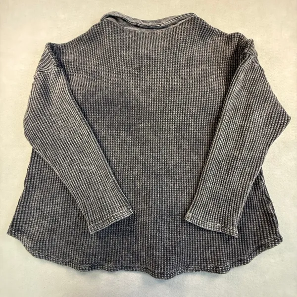 Bucketlist Womens Acid Wash Waffle Knit Shacket Button Down Shirt Gray Thermal - Image 6