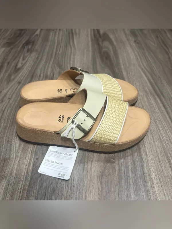 Birkenstock Women’s Two-Band Slide Sandals in Cream and Natural Woven - Image 4
