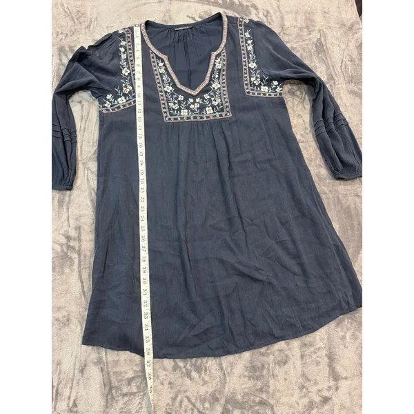 Abercrombie & Fitch Mini Dress Womens Navy Blue Embroidered Boho Gauze Large - Image 5