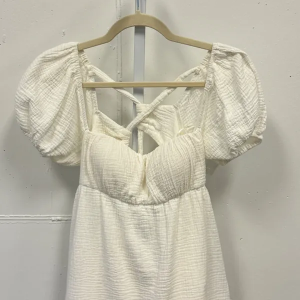Princess Polly Gauze Off White Textured Puff Sleeve Open Back Mini Dress Size 4‎ - Image 3