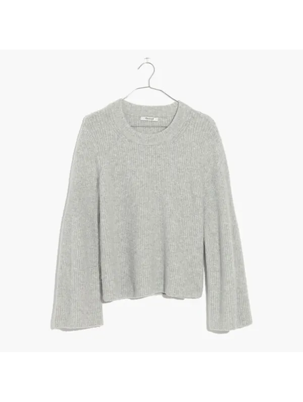 Madewell Merino Wool Bell Sleeve Rib Knit Sweater Gray Size Small - Image 2