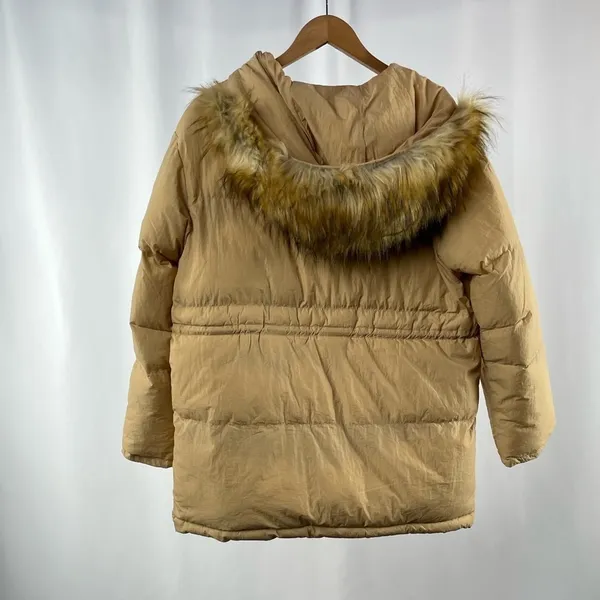 Boohoo Full Zip Faux Fur Hooded Puffer Coat in Tan Size‎ 8 - Image 5