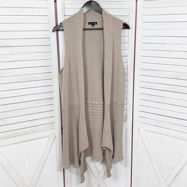 RXB Boho Open‎ Waterfall Long Cardigan Sweater Vest Tan Large Cotton - Image 7