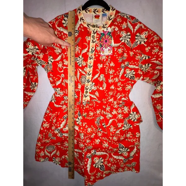 Farm Rio Anthropologie Long Sleeve Romper Red Orange Floral Cotton $228 NWT - Image 5