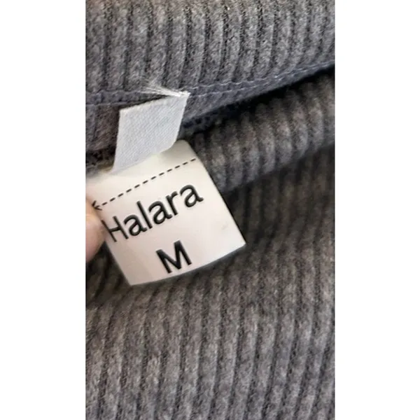 Halara Ribbed High Waisted Tummy Control Drawstring Wide Leg Fleece Trousers M - Image 4