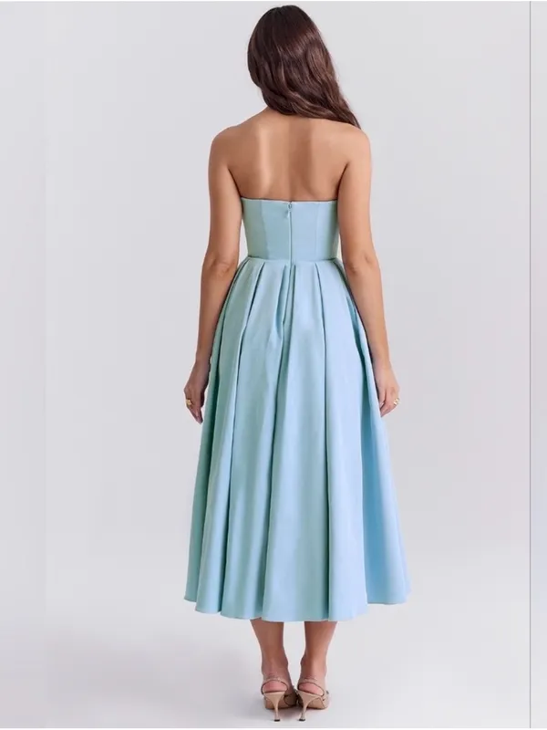 House of CB Audrey Tuscan Blue Midi Strapless Dress - Image 6