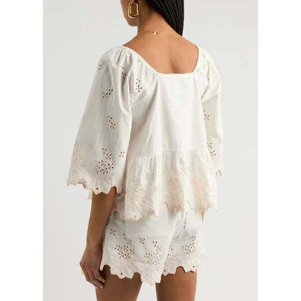Damson Madder 100% Cotton White Pink Embroidered Floral Top Size UK 8 US 4 Small - Image 2