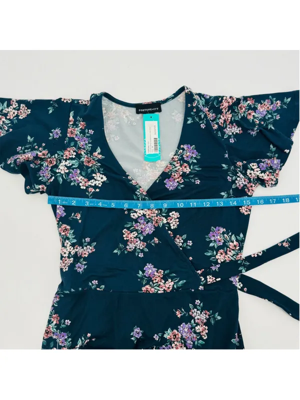 NWT Fortune + Ivy Irene Floral High Low Wrap Maxi Dress Navy Pink Size M - Image 7