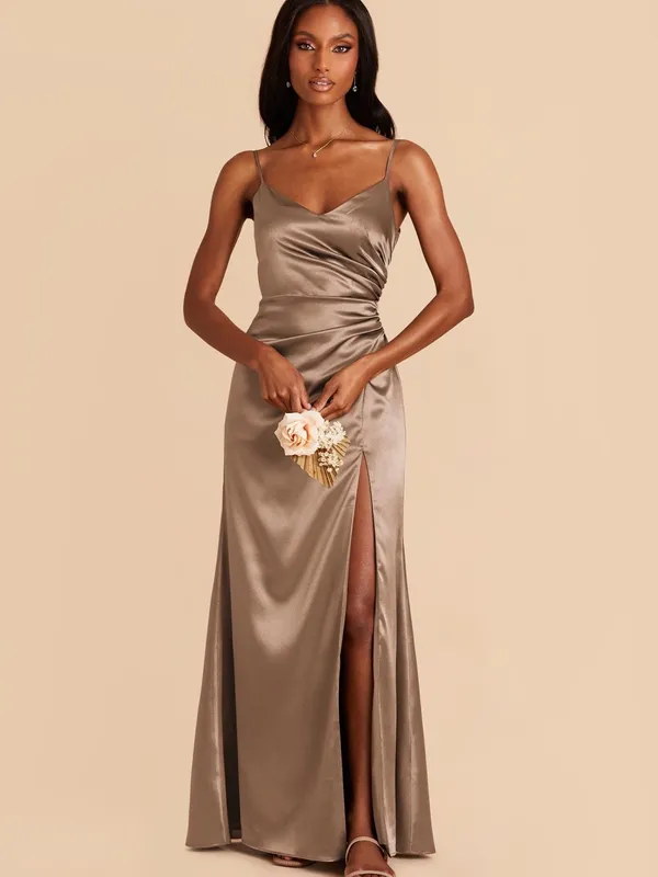 NWT Birdy Grey Catherine Dress Shiny Satin Mocha Brown Bridesmaid Maxi Dress - Image 3