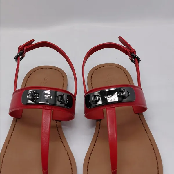Coach Womens Gracie Thong Sandals Size 6.5 Red Leather Flats Quiet Luxury Resort - Image 8