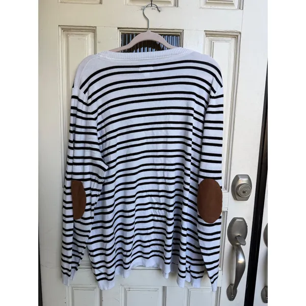 Market & Spruce Striped Sweater Elbow Patches Black White Long Sleeve Size 3X - Image 4