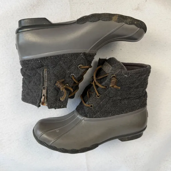 Sperry Top Sider Waterproof Rubber Duck Boots Quilted Wool Blend‎ Gray Women 6.5 - Image 7