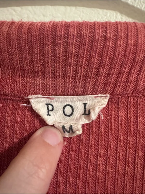 POL Long-Sleeve Ribbed Polo Top in Dusty Rose - Image 2