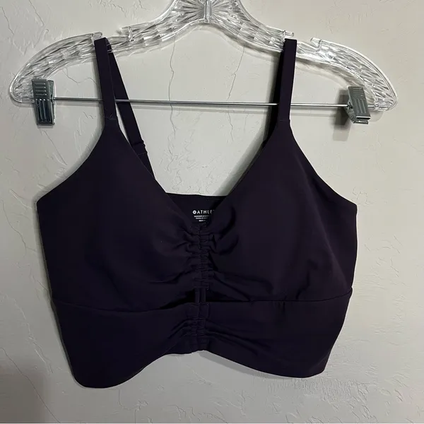 Athleta Purple Powervita Cinch Longline Ruched Padded Sports‎ Bra - Image 3