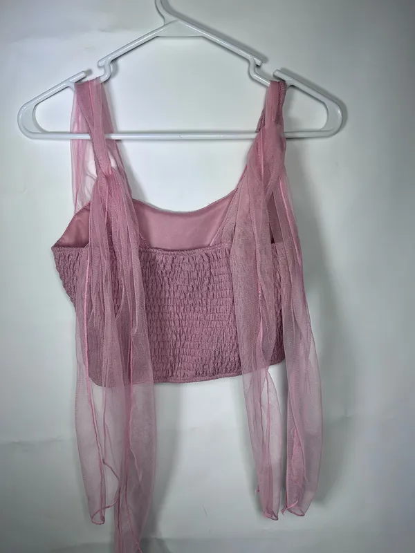 Altar’d State Size S Mauve Pink Tulle Bow Strap Smocked Crop Top Coquette - Image 6