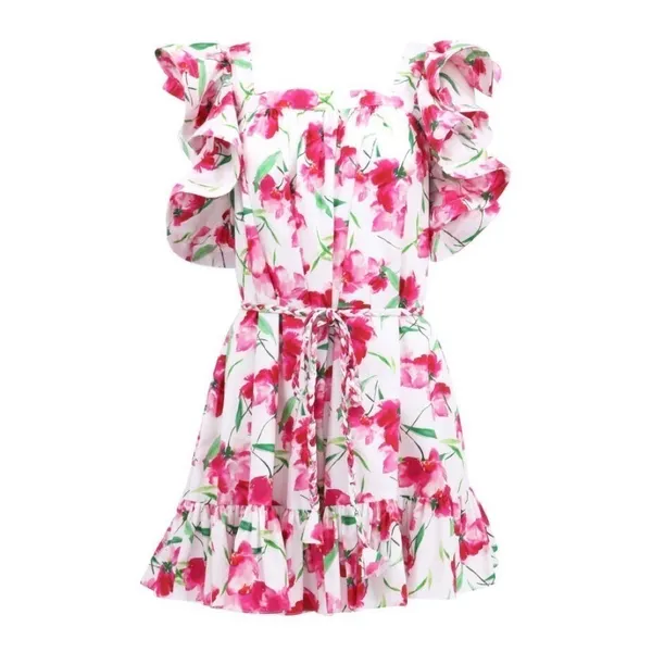 MISA Los Angeles Selma Floral Dress Ruffled A-Line Mini White Pink X-Small - Image 11