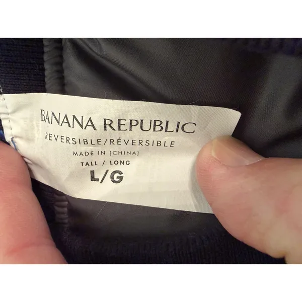 Size Large Tall Banana Republic Dark Blue Quilted Jacket Coat Reversible - Image 6