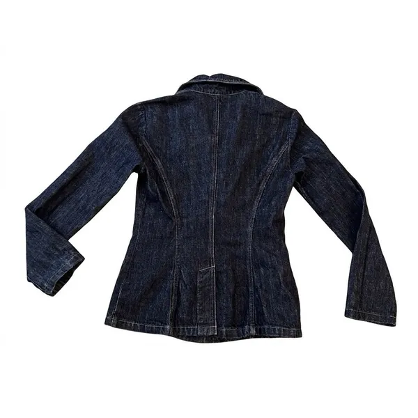 Sisley‎ Jeans Jacket Size 44 Small Made In Italy Dark Wash Tailored Indigo - Image 2