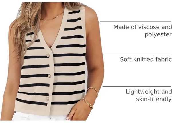 Striped Sweater Button Up Sweater Vest Tan Size XS - Image 3