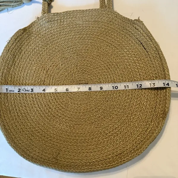 Magid‎ Large Round Bag Jute Tote Beach Purse Tassels Woven Boho Travel Excellent - Image 7