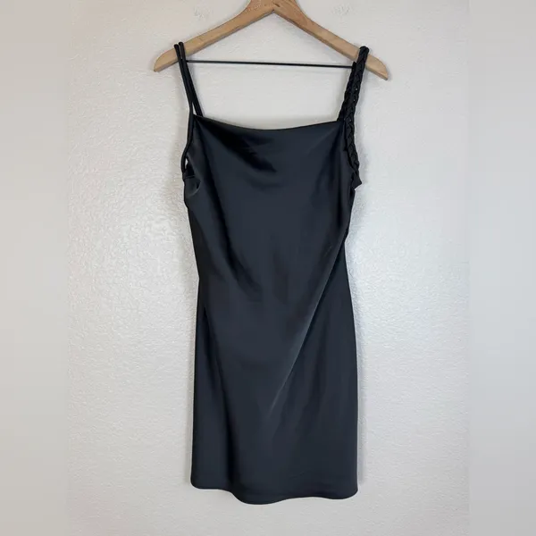 House Of Harlow 1960 x Revolve Black Satin Braided Strap Slip Mini Dress M $210 - Image 4