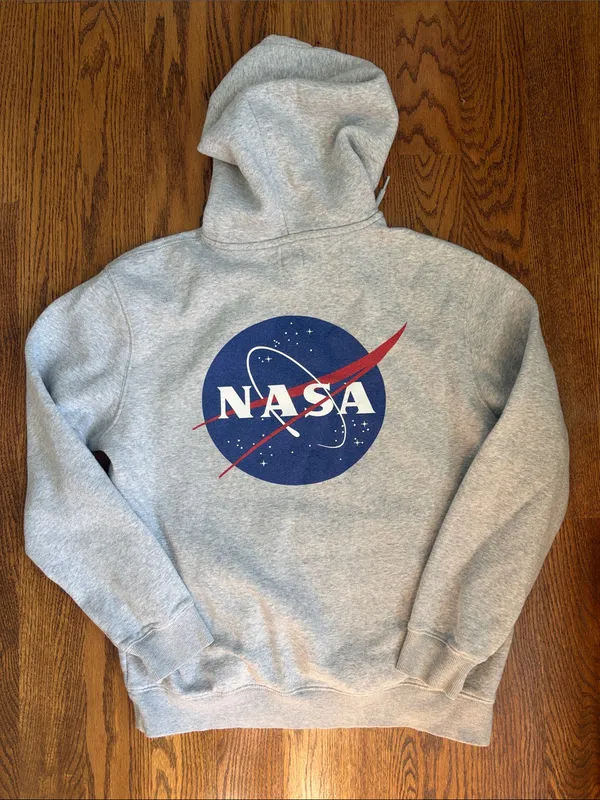 H&M Light Gray Heather NASA Hoodie Size Small - Image 4
