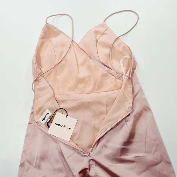 Superdown Kimora Satin Pleated Dress in Blush XS - Image 6