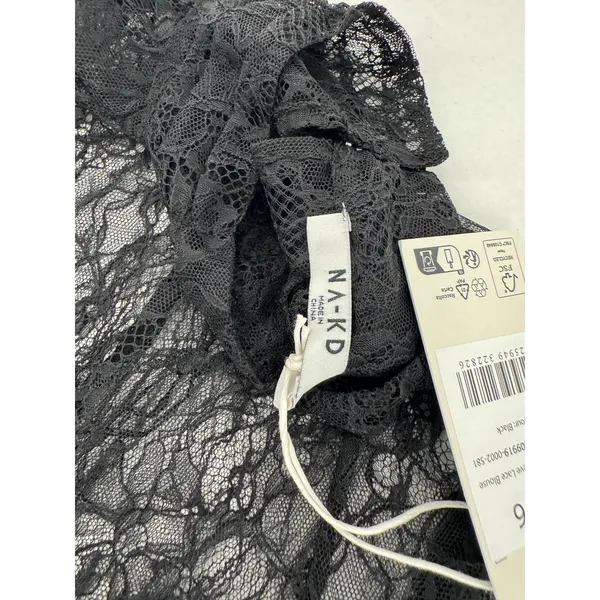 NA-KD Black Lace Blouse 36 US Small 4 Sheer Romantic Grunge Whimsigoth Layering - Image 9