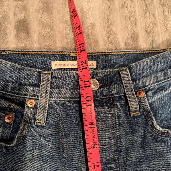 Levis Ribcage Straight Ankle Jeans‎ 26 Distressed High Rise Med Wash Button Fly - Image 6