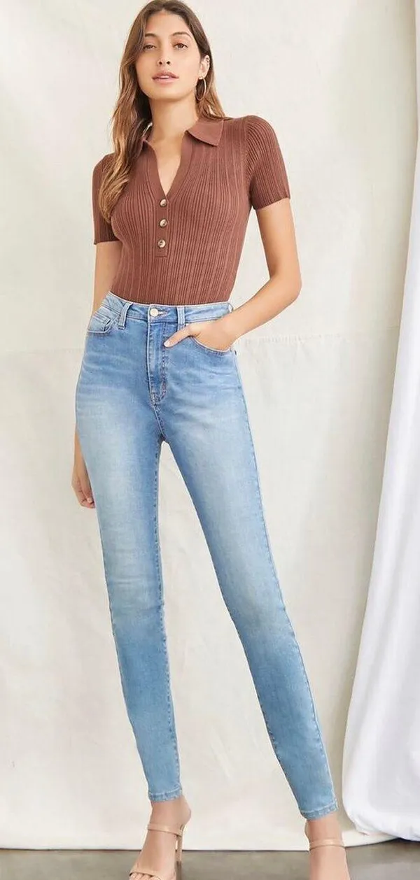 Forever 21 Brown Collared Sweater-Knit Bodysuit - Image 3
