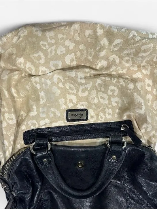 Marciano Black Leather Tote with Studded Stripe and Logo - Image 8
