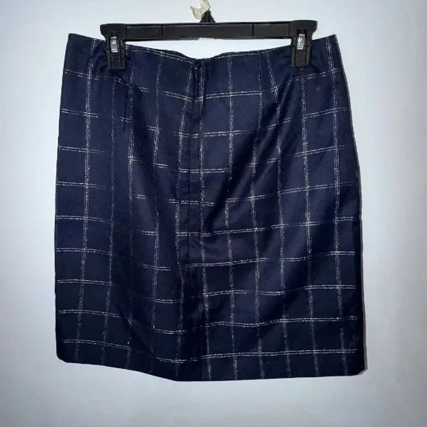 Banana Republic Knee Length Size 6 Navy Metallic Windowpane Plaid Pencil Skirt # - Image 6