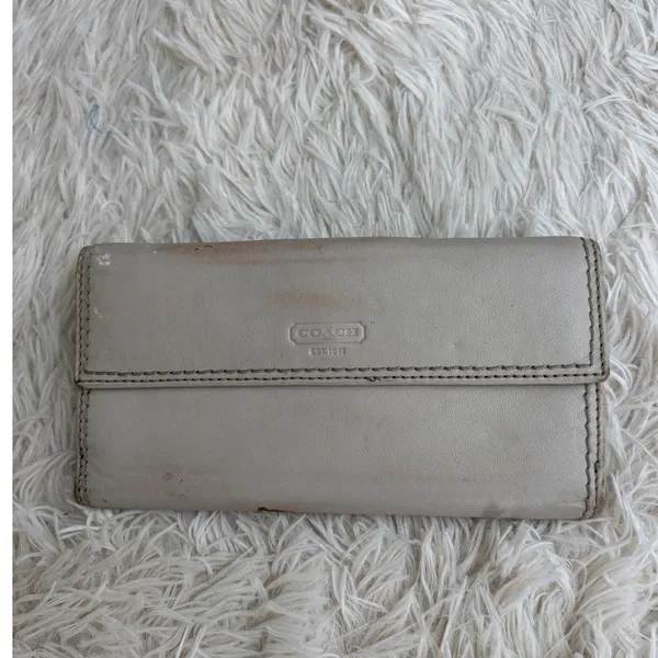 Vintage Coach Beige Leather Turnlock Wallet Clutch Foldover Billfold Card Holder - Image 3