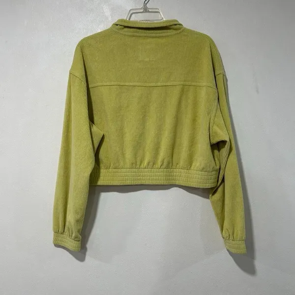 Aerie Green Ribbed Zip Up Cropped Jacket Size M Casual Utility Shacket - Image 3