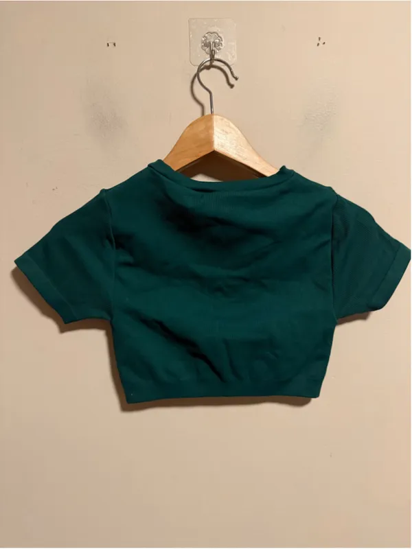 SET Active Ribbed Green Crop Top T-Shirt- Size Small - Image 3