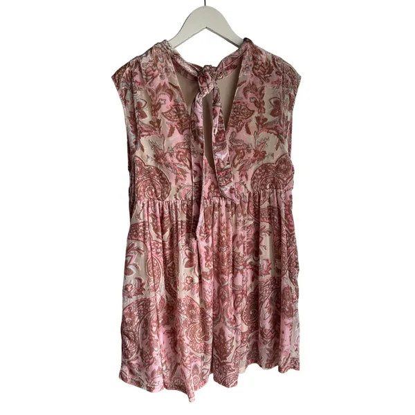 Paisley Boho Babydoll Mini Free People Dress Small Pink Velvet Burnout - Image 5
