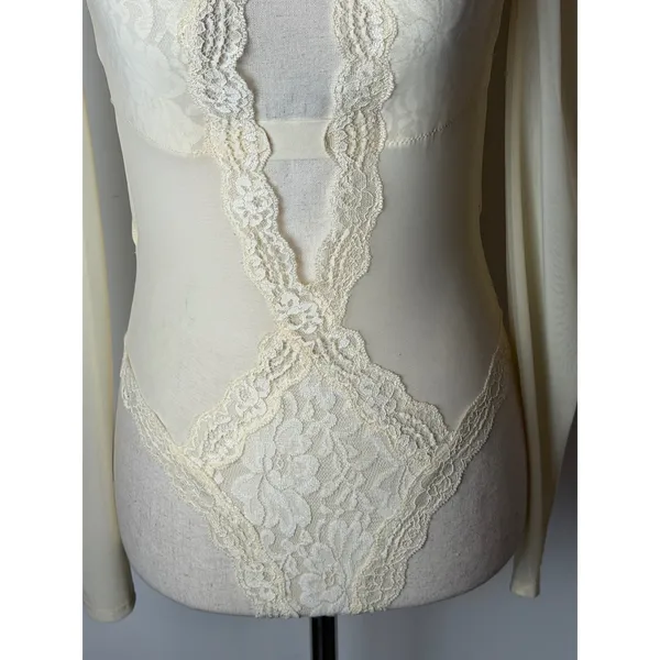 Hot As‎ Hell HAH Bodysuit Womens Small Ivory NWT Sheer Lace Mesh Sexy Bridal - Image 7