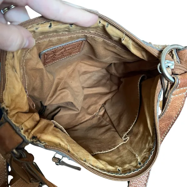 VTG FOSSIL Genuine Leather Brown Crossbody Bag Tan Satchel Zip-Top Key Charm Y2K - Image 7