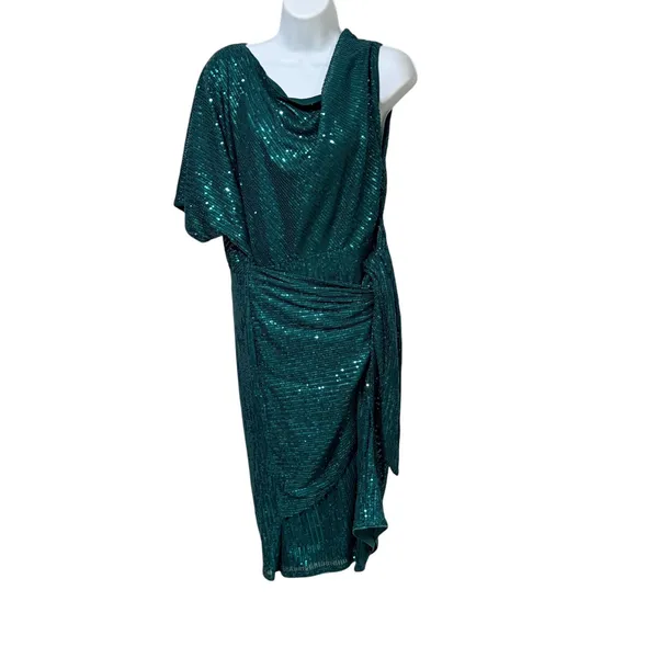 Grace Karin Womens Emerald Green Sequin One Shoulder Wrap Cocktail Dress XL NEW - Image 3