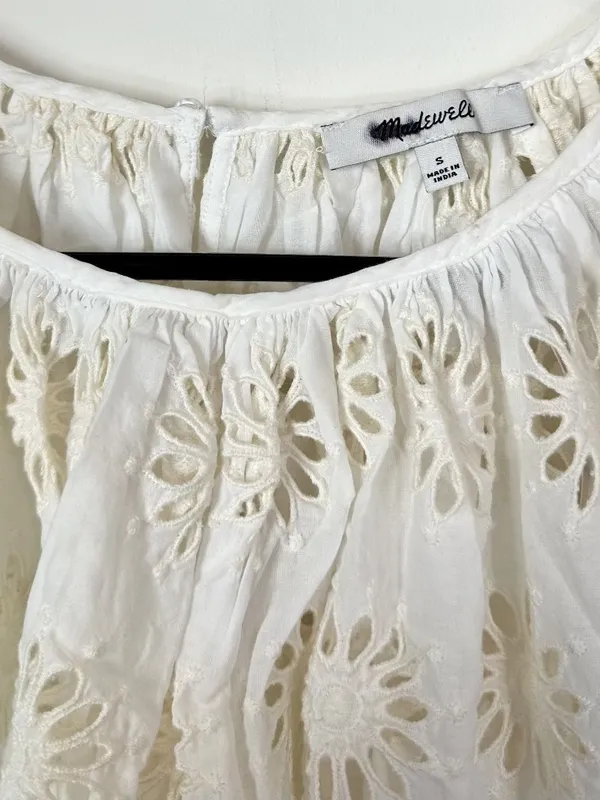 NWT Madewell Embroidered Shirred Puff-Sleeve Top - Size: Small - Image 4