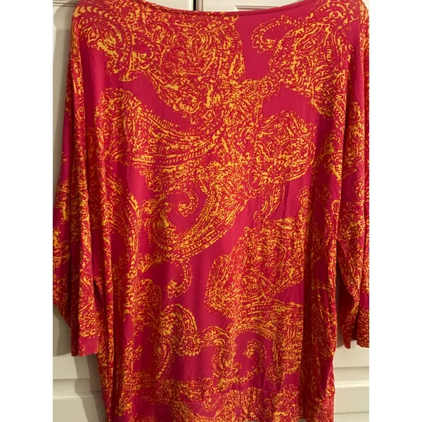 Chicos Pink‎ Orange Paisley Print Boat Neck Side Tie 3/4 Sleeve Top - Image 5