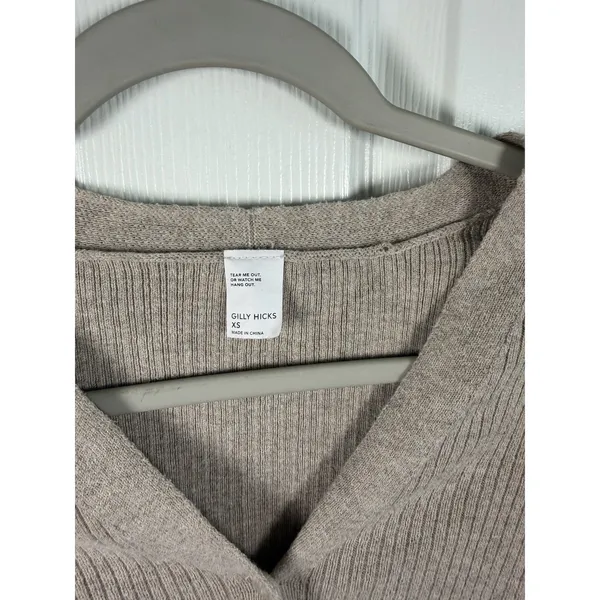 Gilly Hicks Light Brown/Beige Cropped Cardigan Size XS Ribbed Lightweight - Image 2
