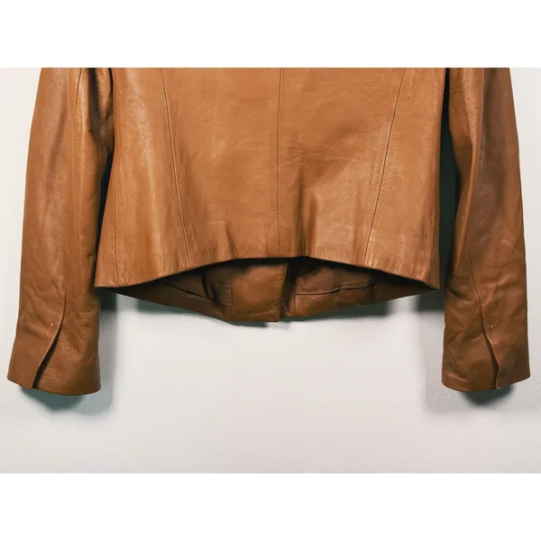 Vince Lamb Leather Moto Jacket Womens Size XS Walnut Camel Old Money Luxury Fall - Image 11