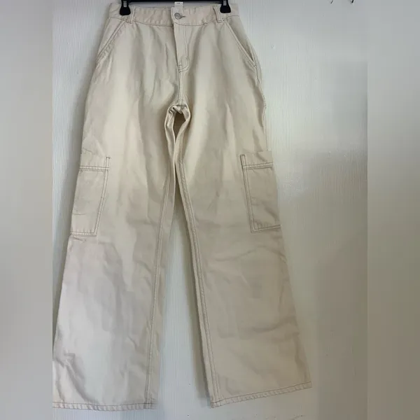 H&M Women's Cream Wide Leg Jeans - Image 4