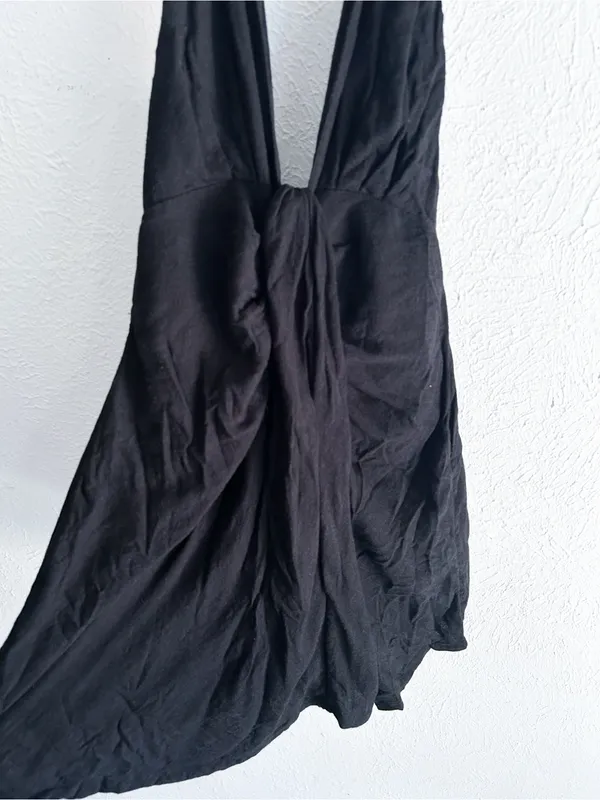 Free People In Her Element Black Halter Mini Dress Linen Blend Small - Image 3