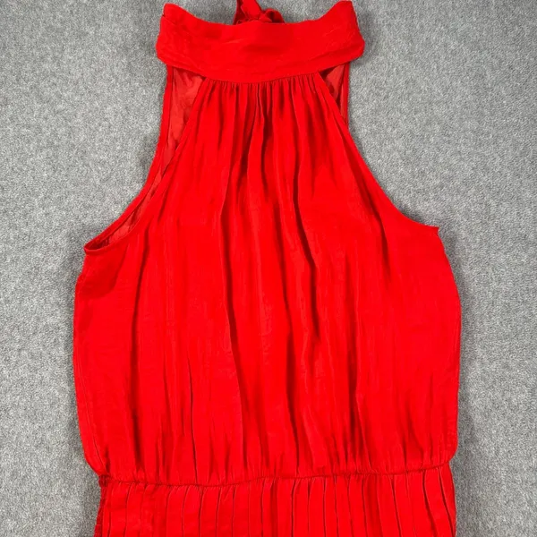 Do+Be High Neck Red Mini Dress Size Large Sleeveless Gathered Waist Bow Pleated - Image 2