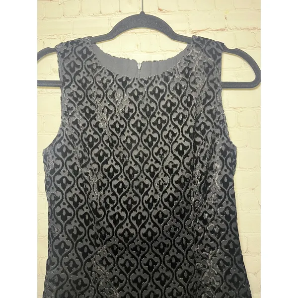 Vintage‎ 90s Max Studio Black Velvet Burnout Damask Sleeveless Sheath Dress Sz 4 - Image 2