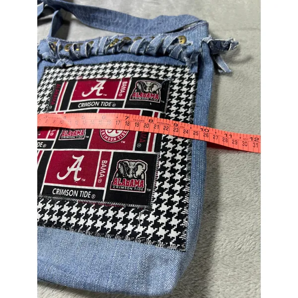 Handmade University of Alabama Crossbody Bag Denim Multi Pocket Crimson Tide - Image 5