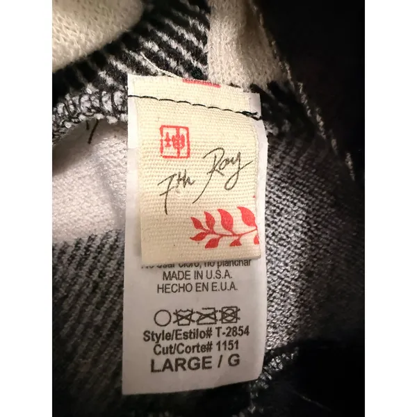 7th Ray Buffalo Plaid Cowl Neck Asymmetrical Button Wrap Sweater Black White L - Image 5