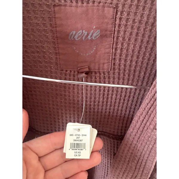 Aerie Waffle Knit‎ Shacket Mahogany Plum Oversized Button Down Shirt XS NEW - Image 2